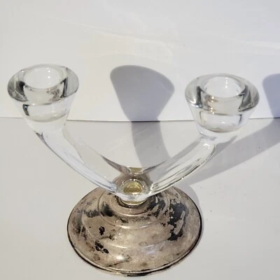 Raro Wm años 60. Candelabro de doble brazo de vidrio de ley Rogers Foto 1 de 4