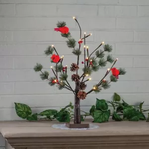 Lighted Cardinal, Pinecones & Berries Christmas Tree Tabletop Centerpiece - Picture 1 of 5