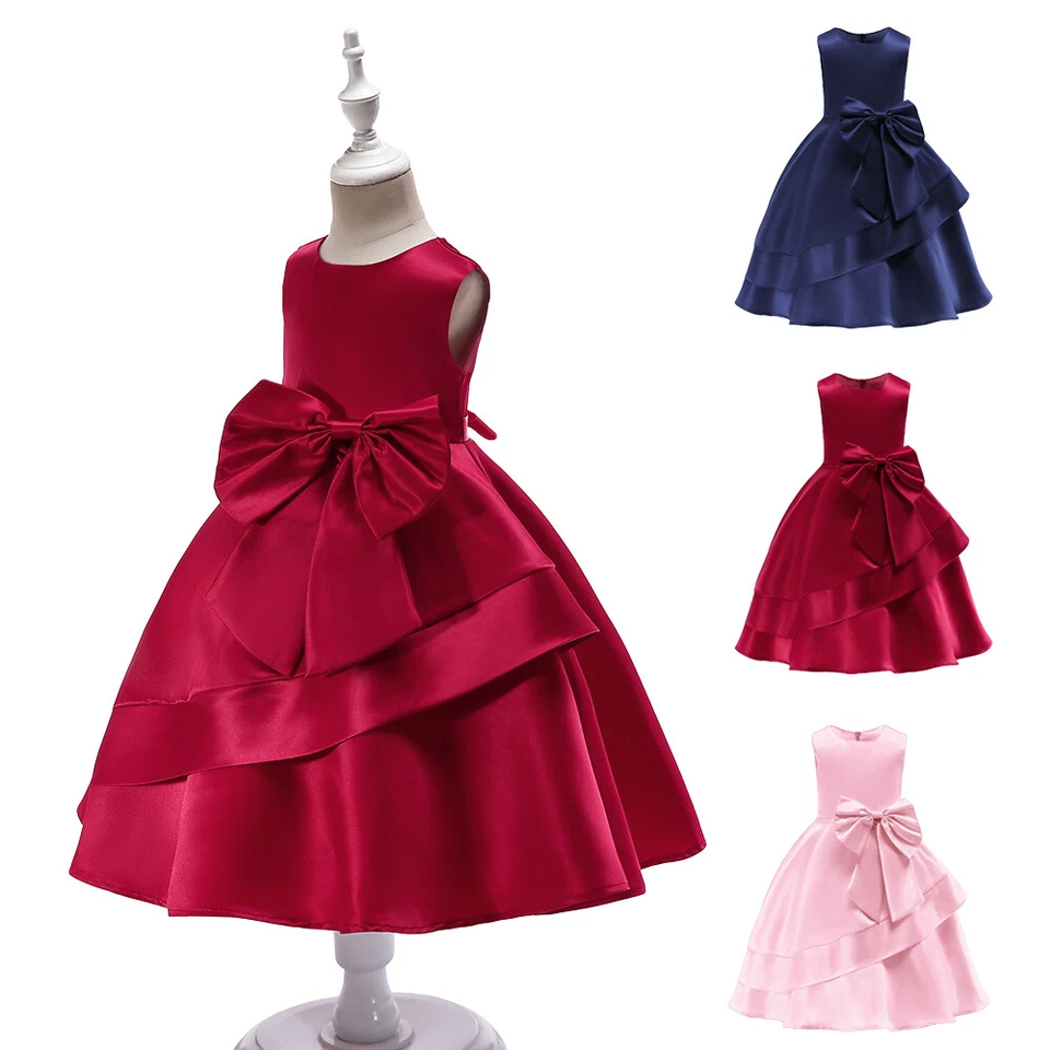 Flower Girls Satin Dress Kids Birthday Party Pageant Princess Prom Formal Gown - Image 1 of 4