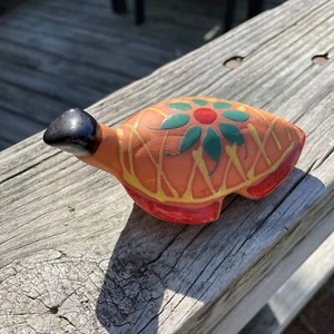 Vintage 5" Terra Cotta Sea Turtle w Folk Art Glaze Design Dominican Republic - Picture 1 of 4