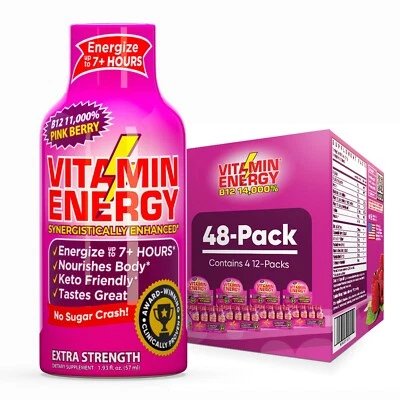 (48 Pack) Vitamin Energy® B12 11,000% Pink Berry Energy Shots, Clinically Proven - Image 1 of 4