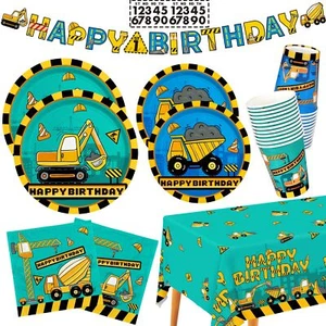 Construction Birthday Party Supplies Kit - Disposable Paper Plates, Napkins, ... - Picture 1 of 8