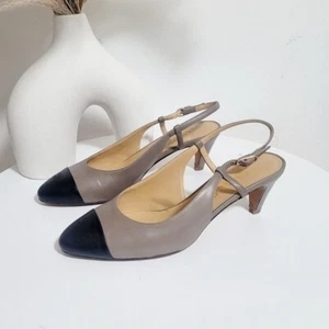 CHANEL classic colorblock interlocking cc logo slingback leather pumps size 37 - Picture 1 of 12