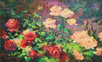 Roses still life painting IMPRESSIONISM Original Oil on canvas by A. Onipchenko - Image 1 of 4