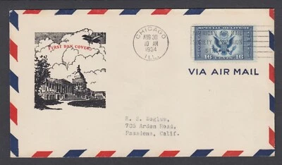 US Sc CE1 FDC. 1934 16c blue Air Mail Special Delivery, unlisted cachet, VF. - Image 1 of 2