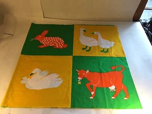 Vtg 1974 MCM Finlayson Finland Textile Fabric Panels Cat Chicken Pig Horse Cow - Picture 1 of 12