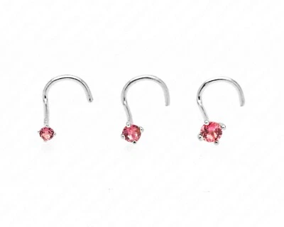 Tornillo de nariz de turmalina rosa con piedras preciosas de oro macizo de 14kt 22G Foto 1 de 4