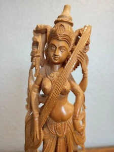 Vintage Sandalwood Rare Goddess Saraswati Statue - Picture 1 of 3