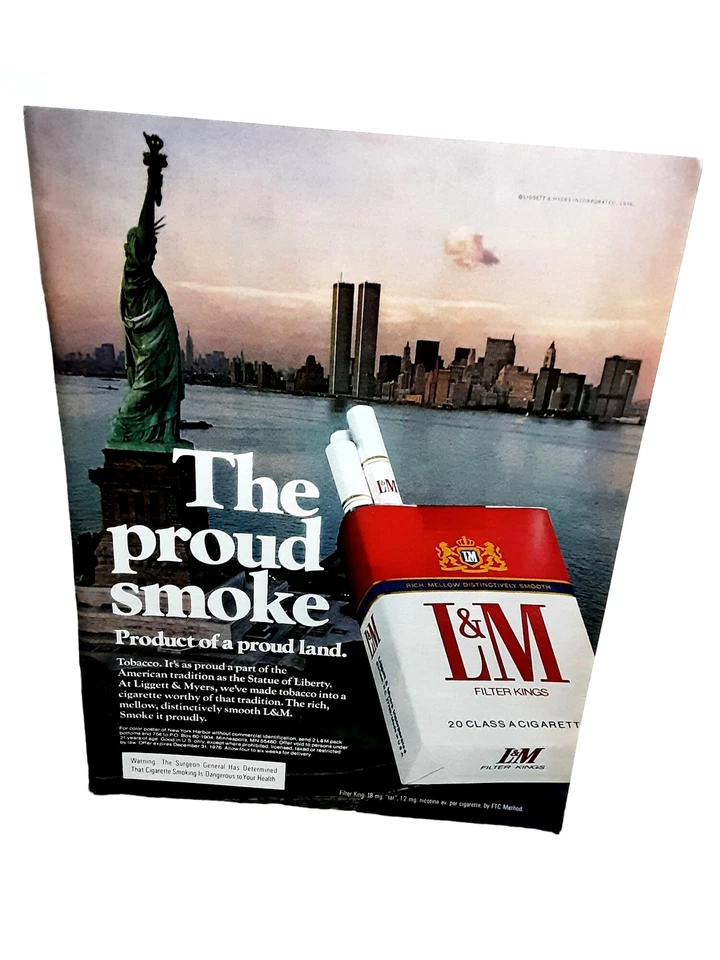 1976 L&M Cigarettes Torres Gemelas Estatua Libertad Nueva York Anuncio Impreso Original Foto 1 de 1
