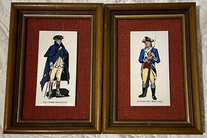 Vintage 2 Painted Art Tiles George Washington And His Bodyguard Framed & Matted - Picture 1 of 5