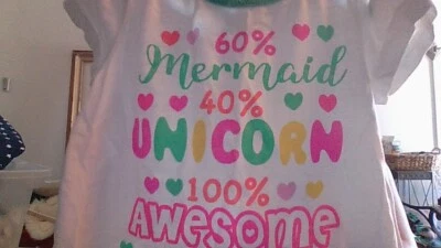 Nannette Kids Size 6 Open Shoulder 60% Mermaid/40% Unicorn/100% Awesome T-Shirt - Image 1 of 4