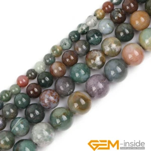 Natural Multicolor India Agate Round Loose Big Hole Beads for Jewelry Making 15" - Picture 1 of 34