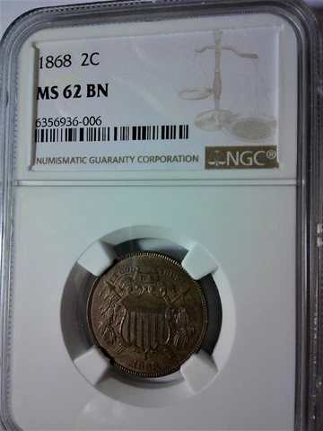 1868 TWO-CENT PIECE NGC MS62 BN HANDSOME OBSOLETE TYPE COIN Cover