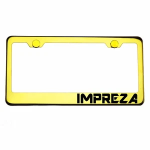 Gold Chrome License Plate Frame IMPREZA Laser Engraved Metal Screw Cap - Picture 1 of 8