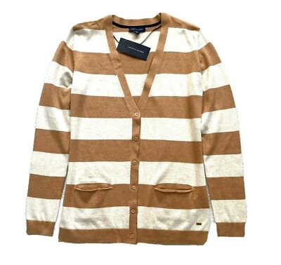 Suéter cárdigan tejido suave a rayas cuello en V Tommy Hilfiger para mujer talla: S Foto 1 de 3