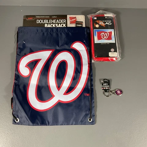 Washington Nationals MLB Ultimate Fan Gift Lot Banner Flag, Backpack, & Keychain Cover