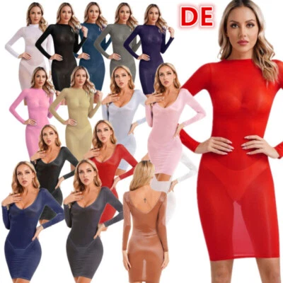 inhzoy DE Damen Sexy Mesh Durchsichtige Dessous Bodycon Kleid Einteiler Clubwear - Bild 1 von 4