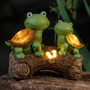 10" Resin Turtle Garden Statue with Solar Lights - Outdoor Yard Decor - Picture 1 of 12