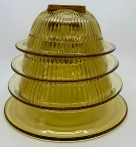 Vintage Federal Glass Mixing Bowl Set of Four Kitchenware Golden Glow NO CHIPS - Picture 1 of 17