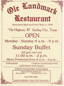 Historic Sterling Texas Landmark Restaurant Vintage Advertisement Ephemera - Picture 1 of 1