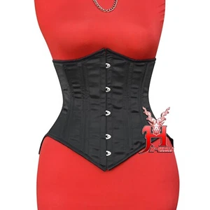 Satin Unterbrustkorsett Schnürkorsett Korsett Mieder Corset Corsage Schwarz 58 - Bild 1 von 17