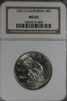 1925-S  .50   NGC  MS 65  CALIFORNIA  Classic Silver Commemorative Coin - Image 1 of 2