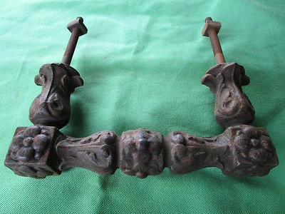 Poignée longue 18,2 cm fixe ancienne fonte décoré porte d'entrée - Photo 1/4