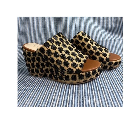 Cecelia New York Platform Wedge Sandals Mules Beige Black Woven Women Size 9.5 M - Image 1 of 4