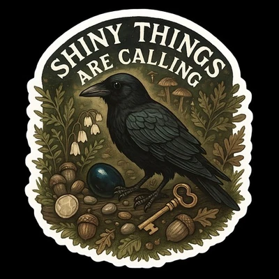 Crow sticker with trinkets and shiny elements  Assorted sizes - crowcore - Image 1 of 4