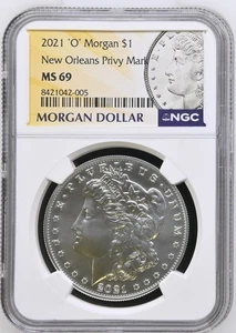2021 'O' Morgan Silver $1 New Orleans Privy Mark NGC MS69 - Picture 1 of 2