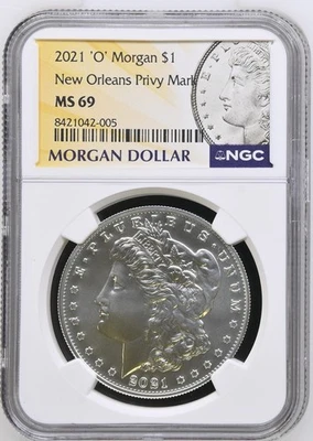 2021 'O' Morgan Silver $1 New Orleans Privy Mark NGC MS69 - Image 1 of 2