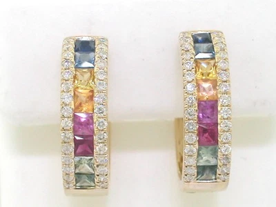 Saphir Creolen 585 Gelbgold 14Kt   16 bunte Saphire 1,71ct 60 Diamanten 0,44ct - Bild 1 von 4