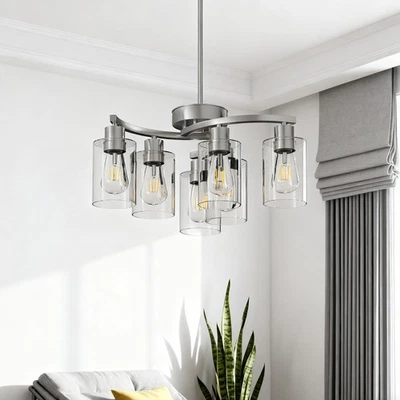 Moderna araña de techo de níquel colgante de 22"" 6 luces accesorio de cocina granja Foto 1 de 4