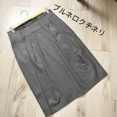 Brunello Kucinelli Tight Skirt Tuck Gray Wool 100 — 第 1/4 张图片