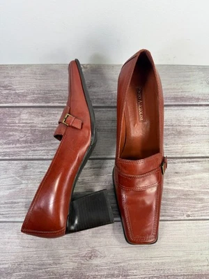 Bombas de salto quadrado vintage anos 90 Enzo Angiolini femininas couro marrom Y2K 9,5M - Imagem 1 de 4