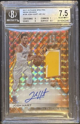 NEON ORANGE PRIME JSY#/5 2017-18 Spectra Josh Hart RC Rookie Jersey Auto BGS 7.5 - Image 1 of 2