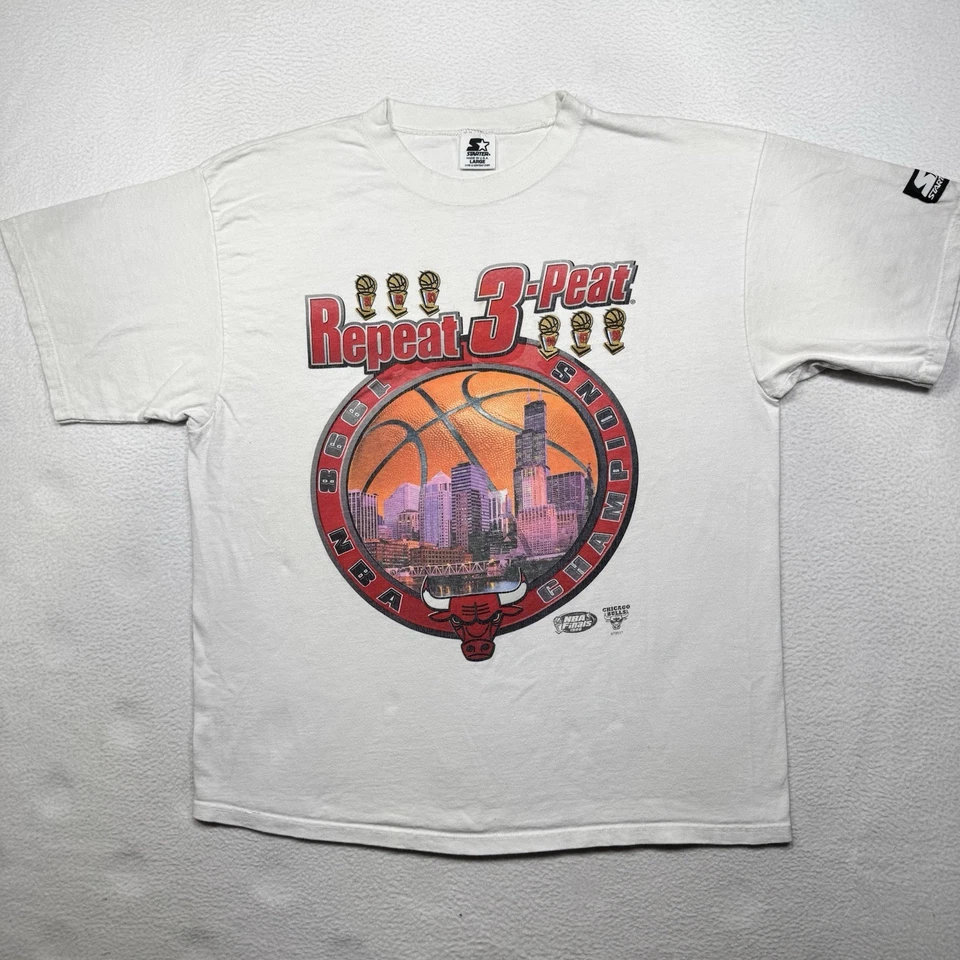 Camiseta De Colección Años 90 Starter Chicago Bulls 1998 Finales NBA Envejecida Grande Foto 1 de 4