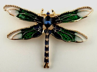 Pretty Gold Tone /Blue & Green Enamel with Blue Gemstone /Dragonfly Pin /Brooch - Image 1 of 3