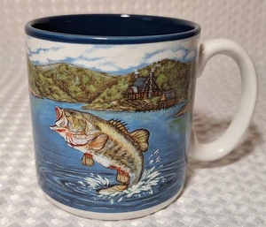 Vintage 1994 Großmaul Barsch See Keramik Kaffeebecher Fisch Angeln Blumen Inc - Bild 1 von 7