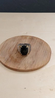мужчины из нержавеющей стали - черный шпинель и белый кристалл кольцо размер 7 - Изображение 1 из 3