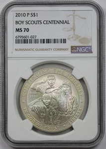2010-P Boy Scouts Centennial $1 NGC MS 70 Modern Commemorative Silver Dollar  - Picture 1 of 4