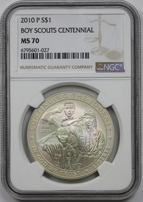 2010-P Boy Scouts Centennial $1 NGC MS 70 Modern Commemorative Silver Dollar  - Image 1 of 4