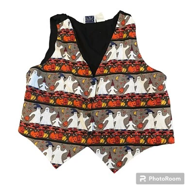 Editions Halloween Vest Black Spooky Ghost Pumpkin Patch Button Womens Plus 26W - Image 1 of 4