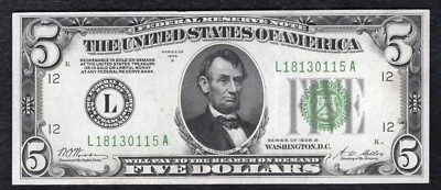 FR. 1952-L 1928-B $5 FRN FEDERAL RESERVE NOTE SAN FRANCISCO, CA UNCIRCULATED - Image 1 of 2