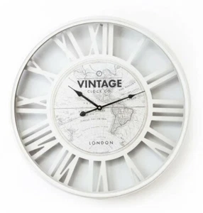 Large 60cm White Vintage World Map Wall Clock Retro Chic Home Decor Gift Lounge - Picture 1 of 1