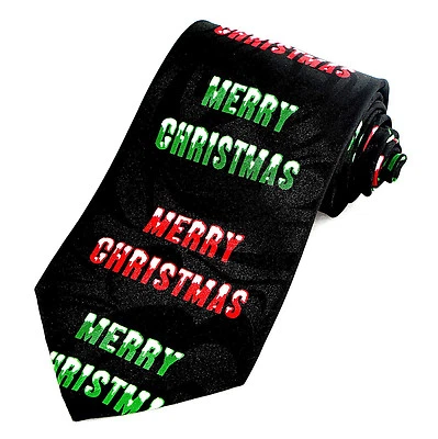 Snowy Merry Christmas Men's Necktie Classic Holiday Red Green Black Neck Tie  - Image 1 of 3