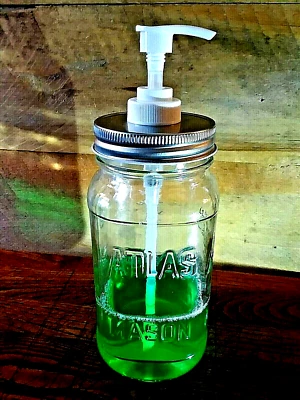 Soap & Lotion Pump Dispenser ~ Atlas Mason Jar  ~ Clear Glass ~ LARGE Countertop - Image 1 of 4