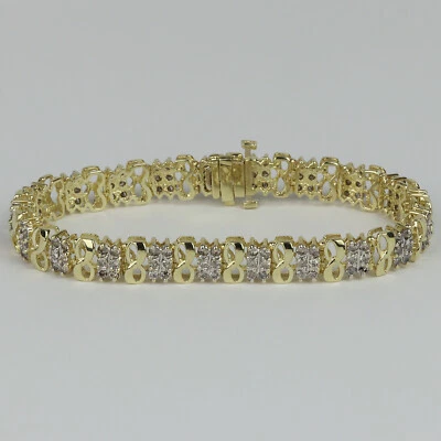 Deslumbrante pulseira feminina design Omega ouro amarelo 10k, diamante de 2,50 quilates 7" - Imagem 1 de 4
