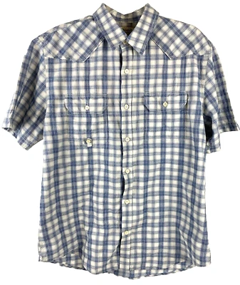 american rag shirt men medium short sleeve blue/white plaid - Image 1 of 4