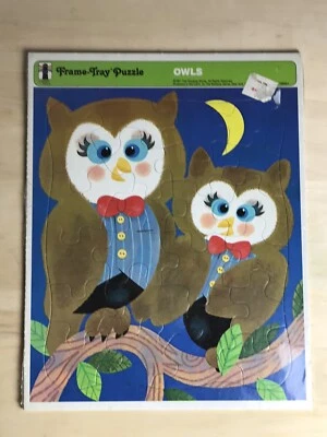 Rompecabezas bandeja marco OWLS vintage sin usar 1971 para niños Foto 1 de 3